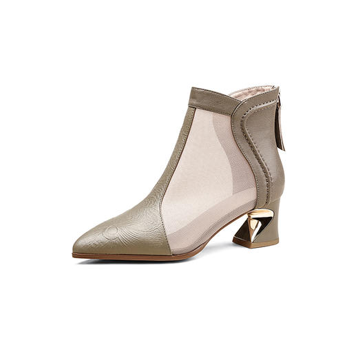 【预售5天】夏季新款，真皮镂空网靴粗跟大码凉靴短靴PLGZ-D121-5 商品图9