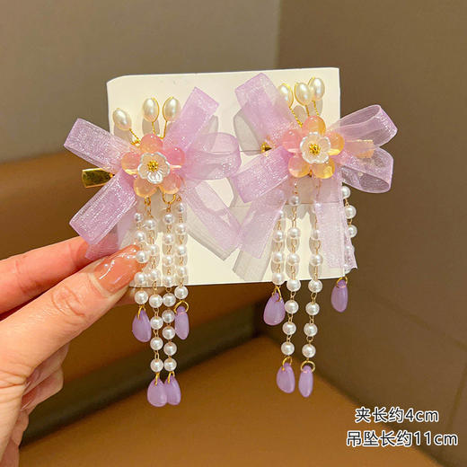 【儿童古风蝴蝶飘带发夹】唐装汉服宝宝 超仙发饰 女孩中国风流苏侧边夹 商品图9