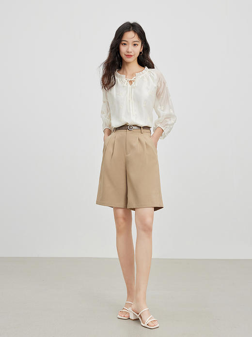 【专属特价】熙世界卡其色五分西装短裤女2025年秋夏新款百搭a字休闲阔腿中裤 商品图4