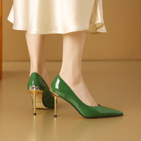 【预售5天】性感绿色尖头高跟鞋，漆皮细跟时尚单鞋浅口宴会女鞋CX20769