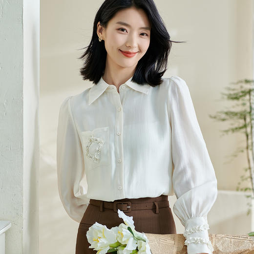 剩XL/XXL 米思阳2026春季新款别致设计感天丝衬衫搭配宽松纯色气质上衣0295 商品图1