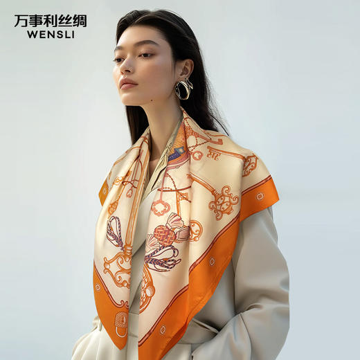 万事利“幸运之锁”88厘米双面印花大方巾 商品图0