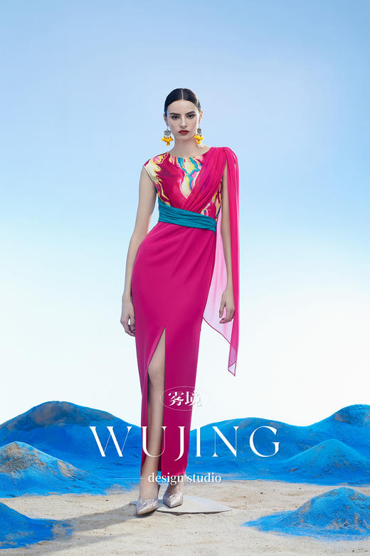 3204095 丹霞染绫 韩国进口水晶乔其纱进口斜纹织锦缎连衣裙 雾境 商品图3