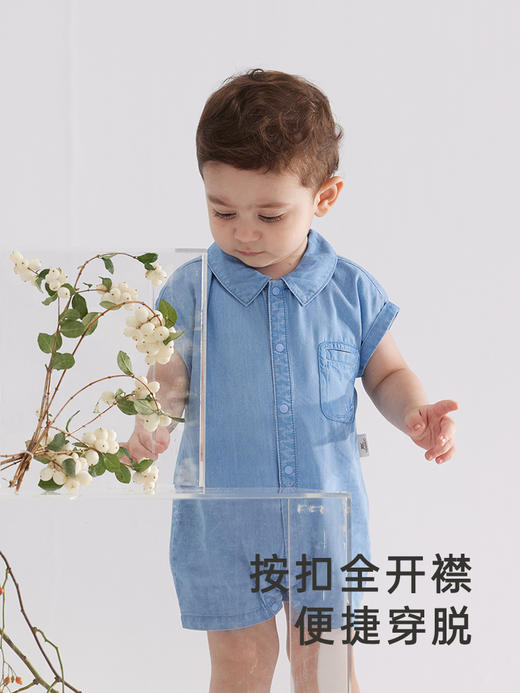 英氏男宝短袖连体衣夏季防晒凉感爬服婴儿连身衣牛仔YRHBJ2Q350A 商品图1