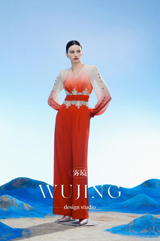 3204061 云漫琉璃 进口纹理蜂窝缎连体裤 雾境 商品图2