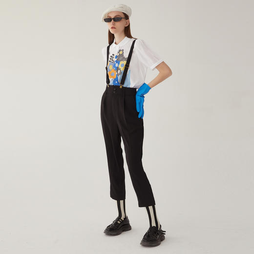 谜底背带裤女2024夏季新款时尚休闲亲肤舒适纯色九分裤246MK7019 商品图1