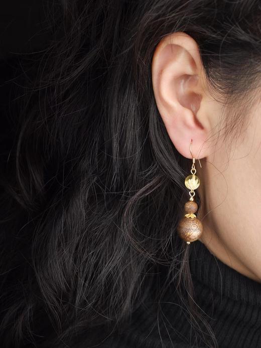 莲花款琥珀奇楠沉香耳环 商品图2