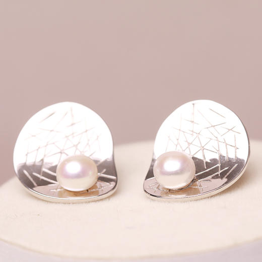 美裕 银925淡水珍珠耳钉5-6mm白 107892 商品图1