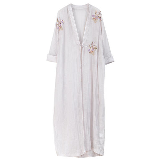 牧衣游原创 匹绣棉麻长风衣女新款炒色轻薄飘逸文艺系带外套 鸿鹄 商品图4