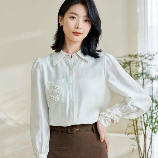 剩XL/XXL 米思阳2026春季新款别致设计感天丝衬衫搭配宽松纯色气质上衣0295 商品图2