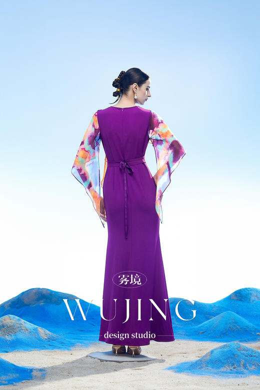 3204101 黄沙黛紫 韩国进口水晶乔其纱进口斜纹织锦缎连衣裙 雾境 商品图5