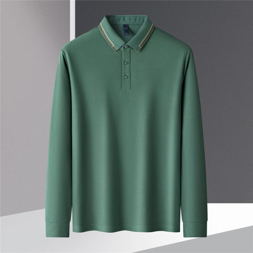 【撞色领】罗蒙春秋男士仿丝光polo衫男长袖t恤男商务男士polo衫长袖 商品图4