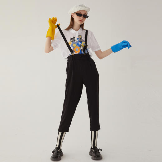 谜底背带裤女2024夏季新款时尚休闲亲肤舒适纯色九分裤246MK7019 商品图0