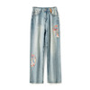 洋气小众，新中式改良刺绣休闲高腰浅色牛仔直筒阔腿裤WLZD-2405305 商品缩略图4