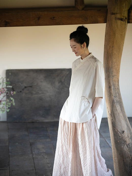 牧衣游原创 手绣净棉衬衫轻薄细腻古朴中式上衣百搭衬衣新款 素问 商品图0