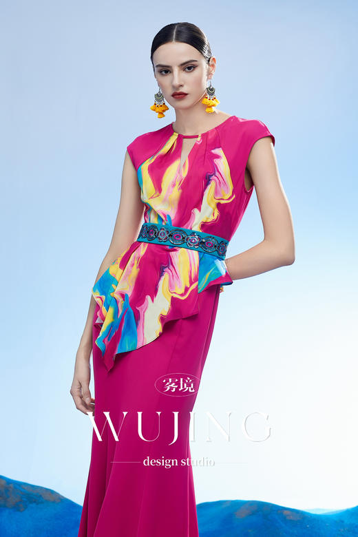 3204092 丹霞染绫 韩国进口水晶乔其纱进口斜纹织锦缎连衣裙 雾境 商品图0