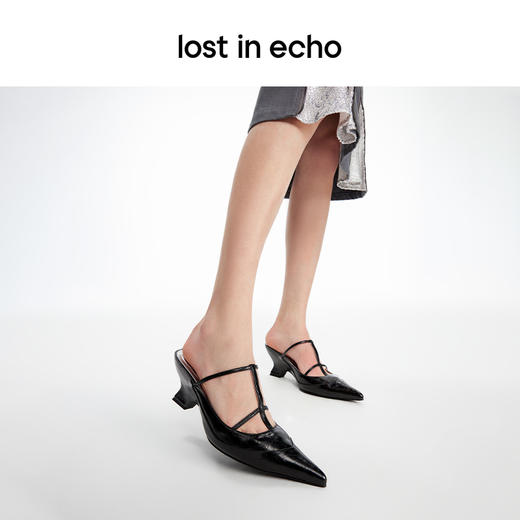 lost in echo2024春夏新款尖头拼接细带异形跟猫跟凉拖高跟鞋时尚 商品图3
