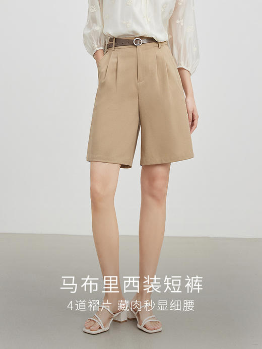 【专属特价】熙世界卡其色五分西装短裤女2025年秋夏新款百搭a字休闲阔腿中裤 商品图3