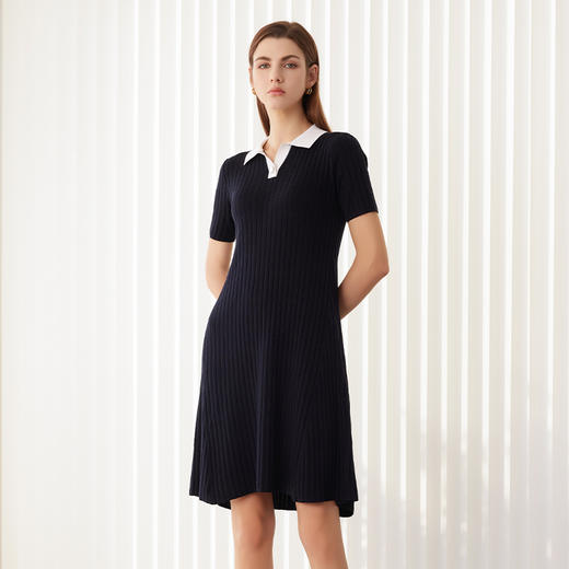 【棉桑蚕丝坑条纹连衣裙】24年春夏新品中长款收腰显瘦连衣裙 商品图1