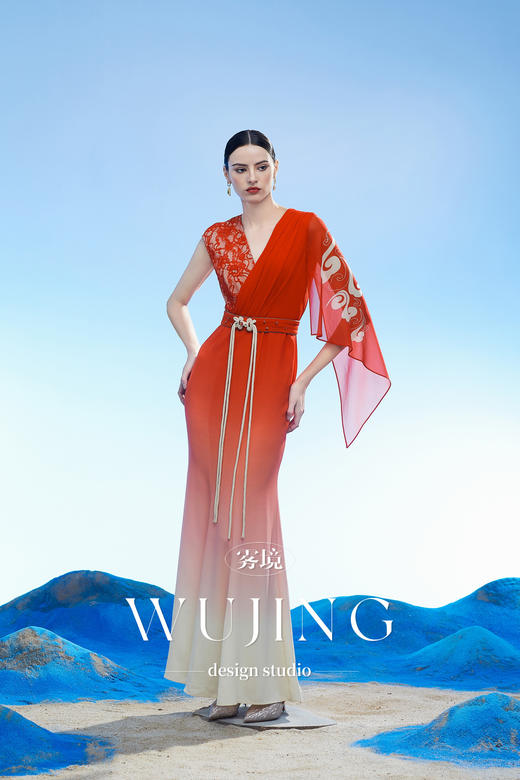 3204065 云漫琉璃 定制水晶蕾丝印花韩国进口水晶乔其纱连衣裙 雾境 商品图3