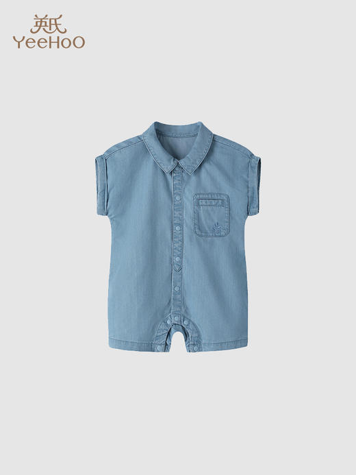 英氏男宝短袖连体衣夏季防晒凉感爬服婴儿连身衣牛仔YRHBJ2Q350A 商品图0