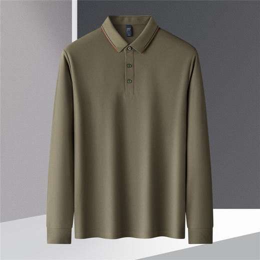 【撞色领】罗蒙春秋男士仿丝光polo衫男长袖t恤男商务男士polo衫长袖 商品图4