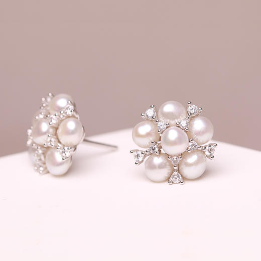 美裕  雪花925银淡水珍珠耳钉3-4mm 107850 商品图3