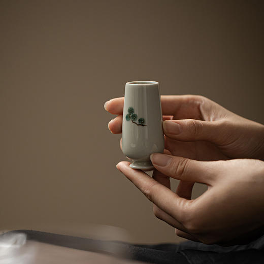 束刻秘青手绘文人雅植闻香杯/秘青釉手绘聚香杯 陶瓷 岩茶用喝茶单杯品茗杯 高款杯 商品图2