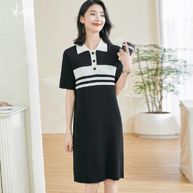 米思阳2025夏新款时尚休闲拼色连衣裙宽松直筒针织连衣裙女0620