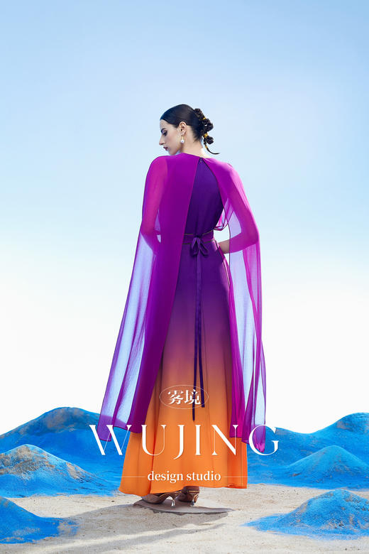 3204102 黄沙黛紫 韩国进口水晶乔其纱进口斜纹织锦缎连衣裙 雾境 商品图5