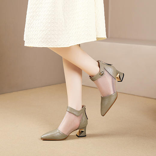 【预售5天】夏季新款，粗跟短靴大码鞋真皮镂空网纱凉靴PLGZ-D121-6 商品图5