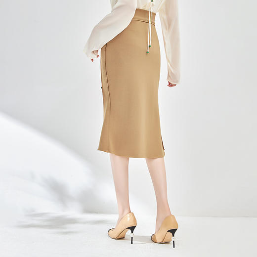 简约时髦，立体裁弹力乱麻轻奢高腰半身裙子WLZD-2405301 商品图1