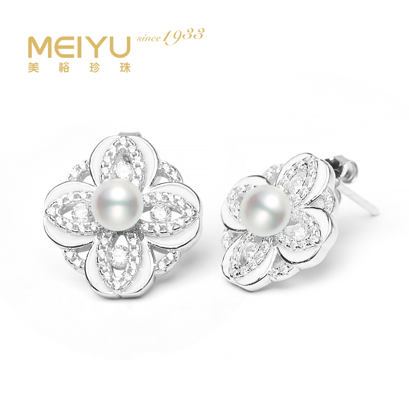 美裕 925银淡水珍珠耳钉4-5mm白 107857