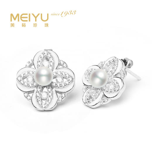 美裕 925银淡水珍珠耳钉4-5mm白 107857 商品图0