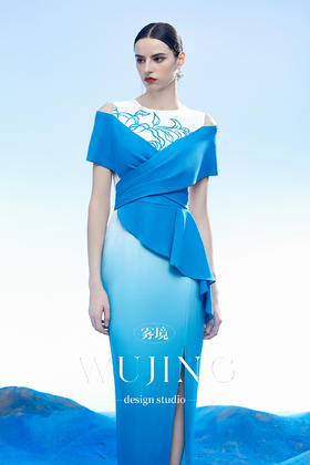 3204087 穹灵疏影 韩国进口水晶乔其纱进口纹理蜂窝缎连衣裙 雾境