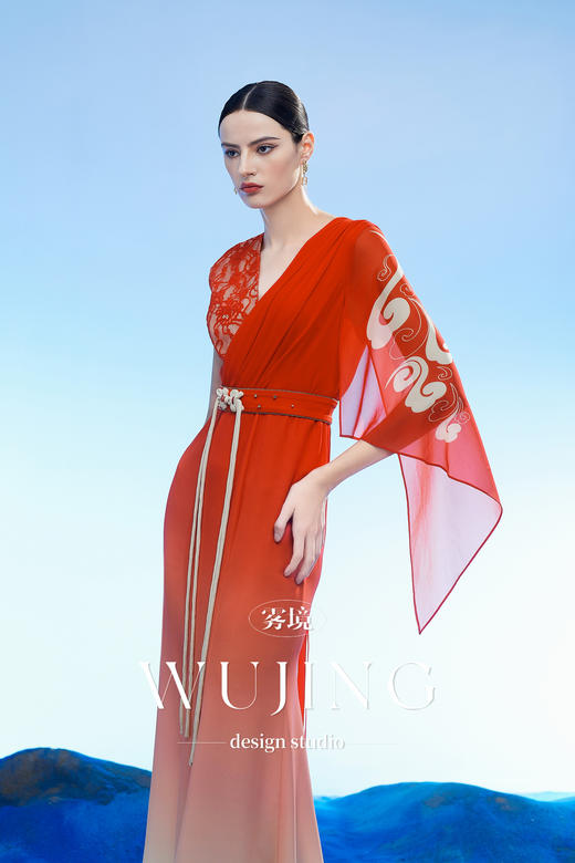 3204065 云漫琉璃 定制水晶蕾丝印花韩国进口水晶乔其纱连衣裙 雾境 商品图1