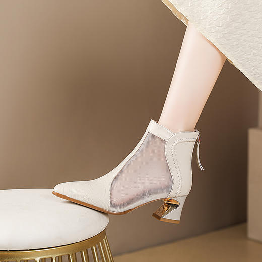 【预售5天】夏季新款，真皮镂空网靴粗跟大码凉靴短靴PLGZ-D121-5 商品图2