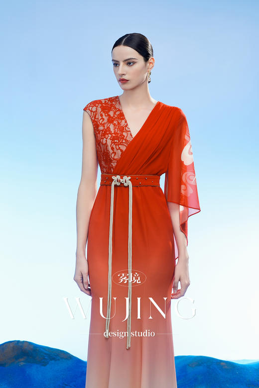 3204065 云漫琉璃 定制水晶蕾丝印花韩国进口水晶乔其纱连衣裙 雾境 商品图0