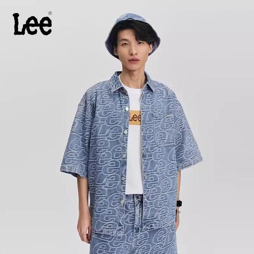 Lee商场同款Logo提花浅蓝色男短袖牛仔衬衫LMT007461203412A05310 商品图0