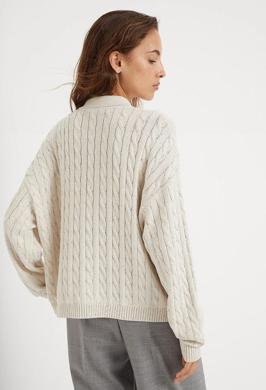 满天星闪耀亮片POLO领绞花毛衣 粗针麻花辫针编织 进口AG长绒棉纱线 绞花工艺织造 G0716 商品图2