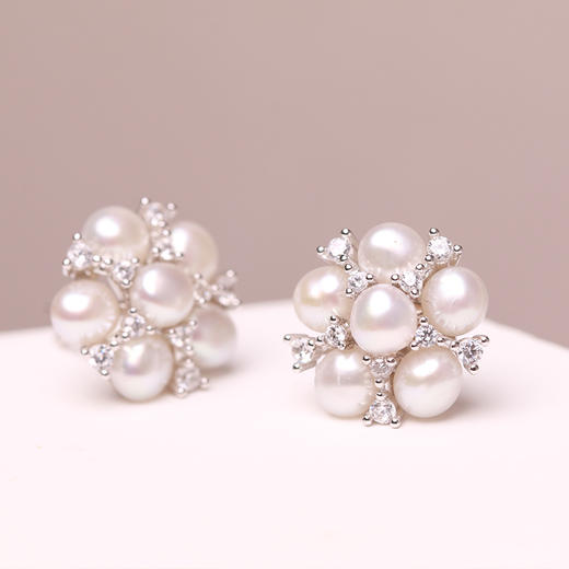 美裕  雪花925银淡水珍珠耳钉3-4mm 107850 商品图1