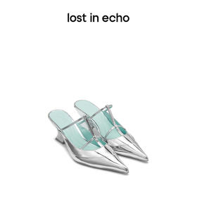 lost in echo2024春夏新款尖头拼接细带异形跟猫跟凉拖高跟鞋时尚