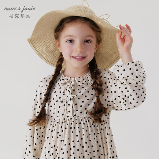 马克珍妮女童花边领蝴蝶结波点连衣裙儿童裙子2024春装新款240232 商品图3