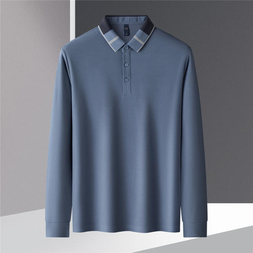 【撞色领】罗蒙春秋男士仿丝光polo衫男长袖t恤男商务男士polo衫长袖 商品图4