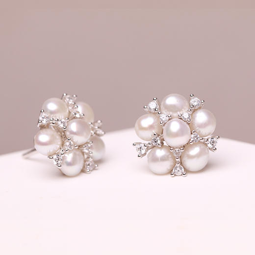 美裕  雪花925银淡水珍珠耳钉3-4mm 107850 商品图2