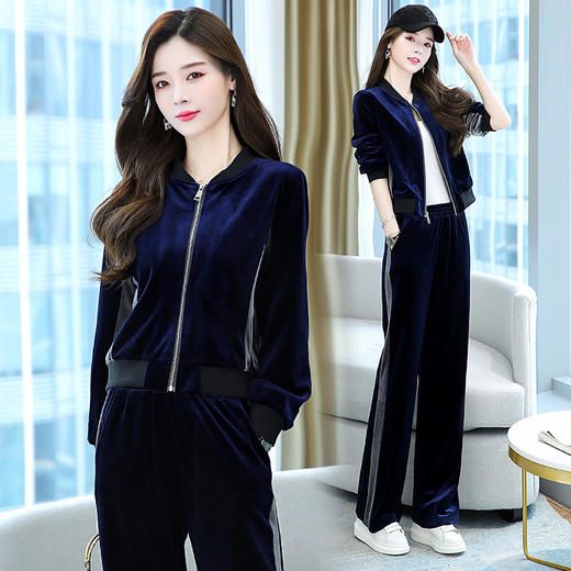 金丝绒运动套装女春秋2024新款休闲时尚高端女人味宽松大码两件套HR-YLFS8776 商品图3