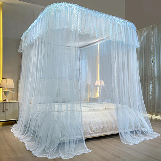 自然醒A类U型导轨蚊帐加密加厚滑轮轨道落地家用卧室防尘顶白色2406HH 商品图3