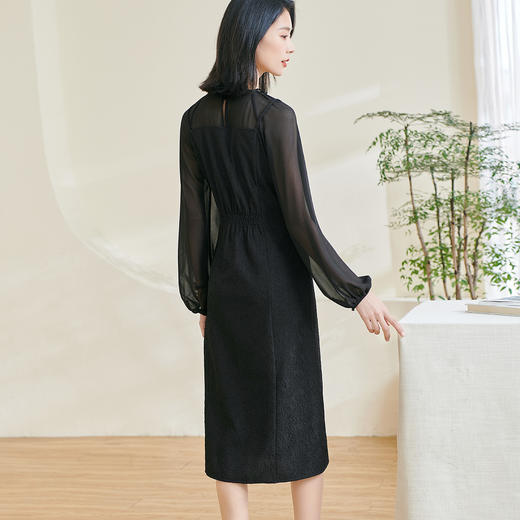 剩S/M/L/XL 米思阳2026春季新款优雅新中式黑色连衣裙修身显瘦泡泡袖裙子0890 商品图2