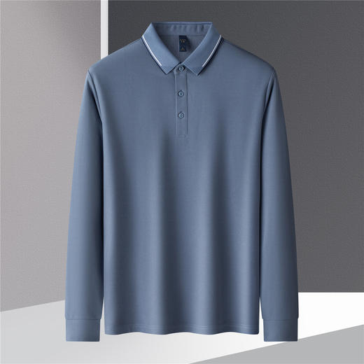 【撞色领】罗蒙春秋男士仿丝光polo衫男长袖t恤男商务男士polo衫长袖 商品图5