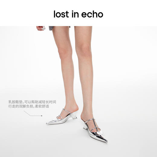 lost in echo2024春夏新款尖头拼接细带异形跟猫跟凉拖高跟鞋时尚 商品图4